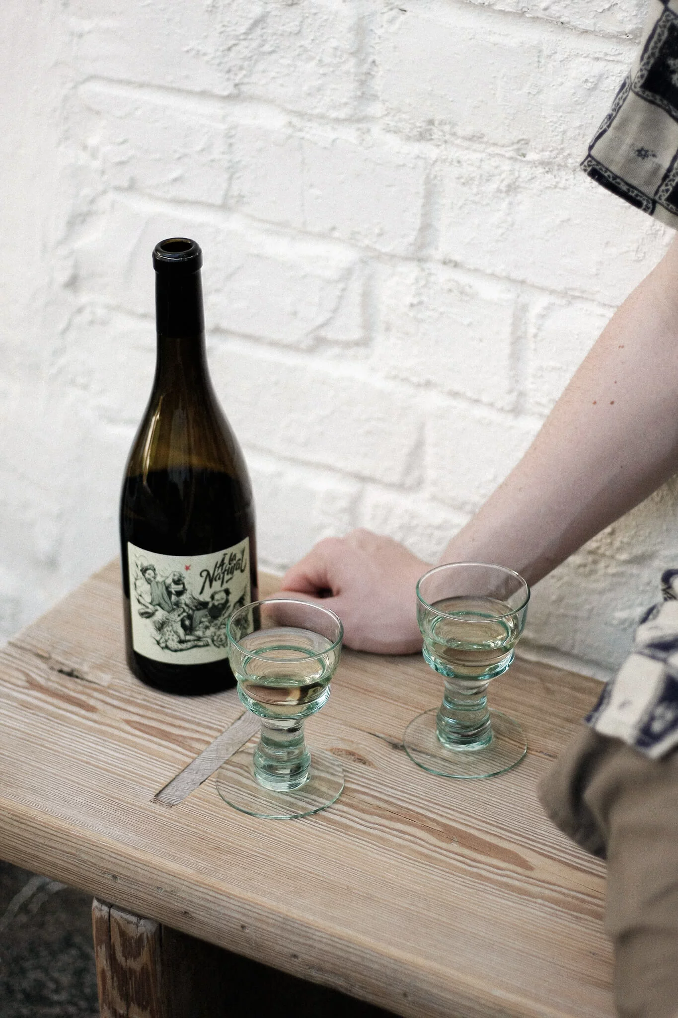 Hand blown, recycled glass wine goblet