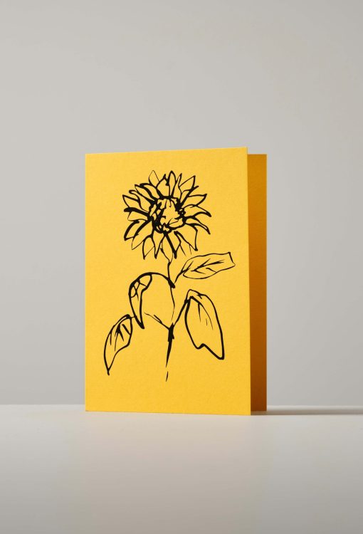 Yellow Sun Flower Botanical Greeting Card, Made In England by artist Lucy Augé