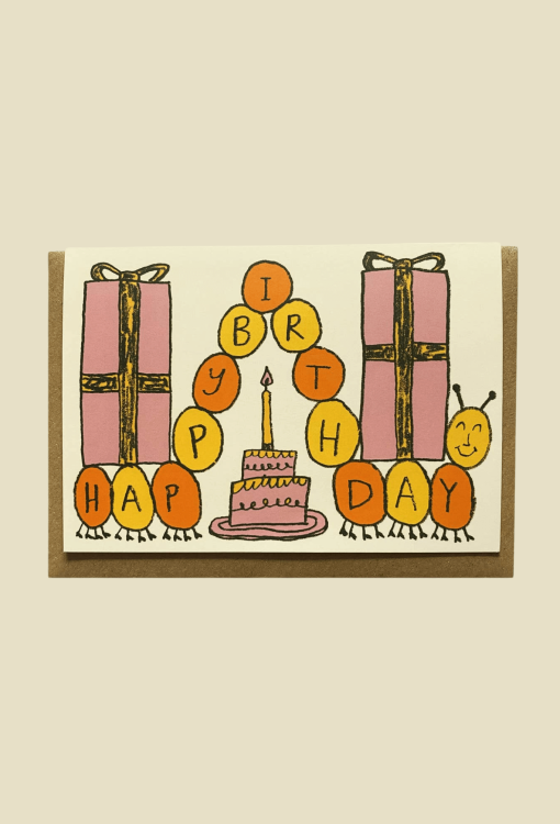 Happy Caterpillar Birthday Greeting Card by Artist Bigfatbambini.